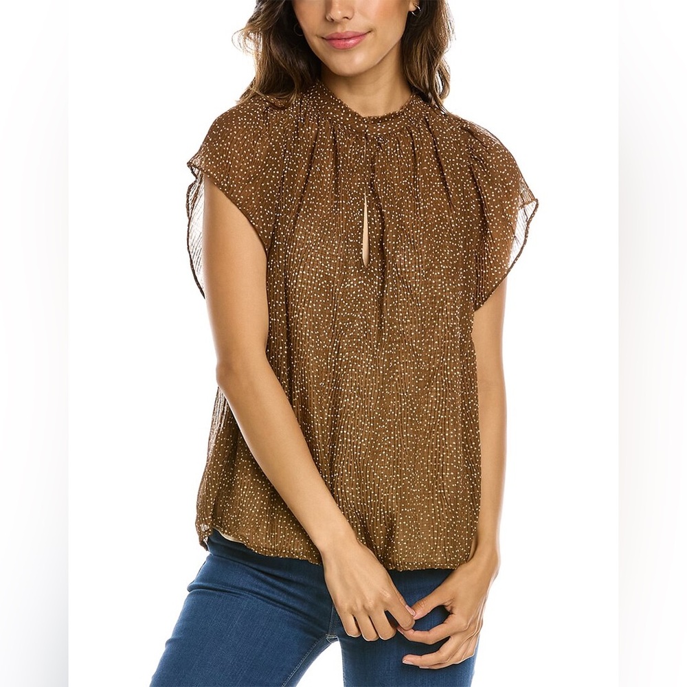 NWT Vince Starry Dot Shirred Neck Blouse - Size Small